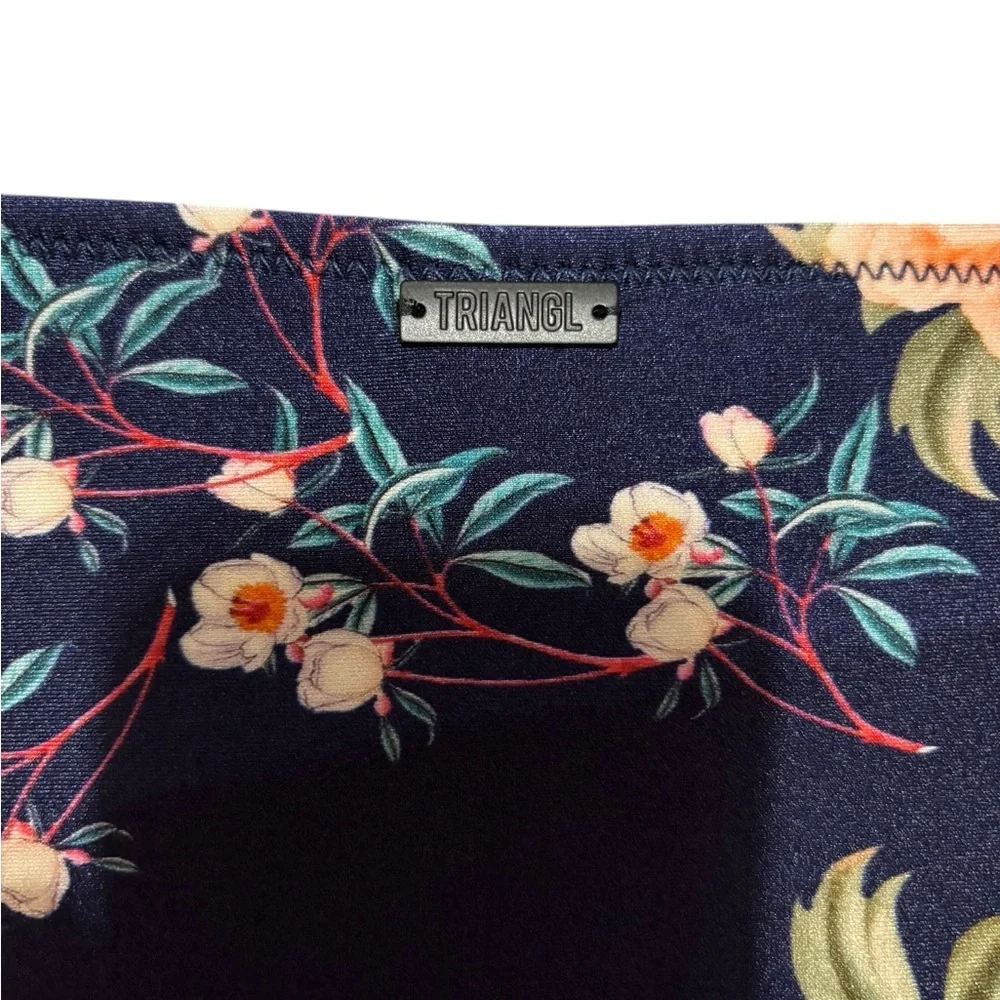 triangl swimwear Navy Floral Bikini Bottom with Coral Accents